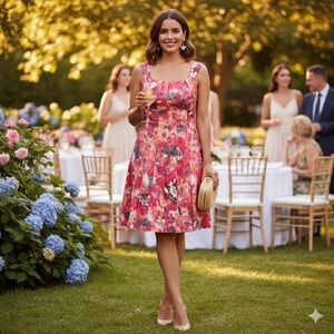 Madison Leigh Pink Pleated Floral Sleeveless Dress Size 16P